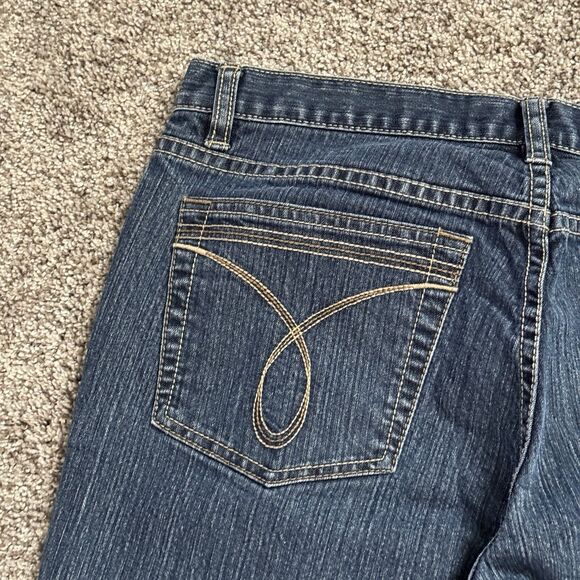 Calvin Klein Blue Denim Flare Mid Rise Jeans Stitched Pockets Size 8 Tag 8/30 - Picture 4 of 12